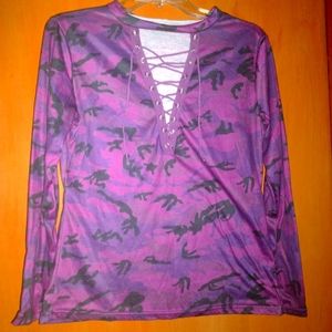 Purple Camo Tie Up Long Sleeve Shirt Size XL